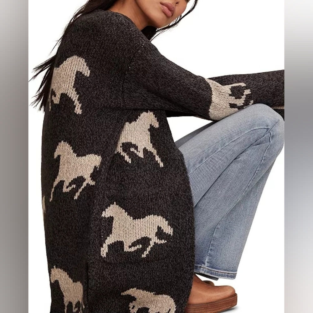 Lucky Brand Women's Horse V-Neck Cardigan Size XL
